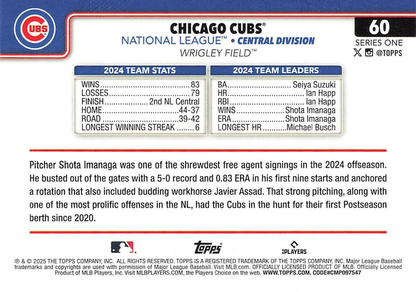 2025 Topps Series 1 Team Card Chicago Cubs #60