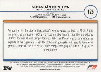 2024 Topps Chrome Formula 1 Sebastian Montoya F3C #125 Campos Racing