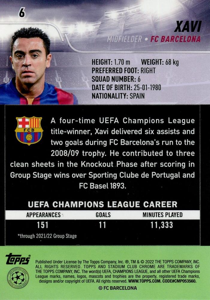 2021 Topps Stadium Club Chrome UCC Xavi #6 FC Barcelona
