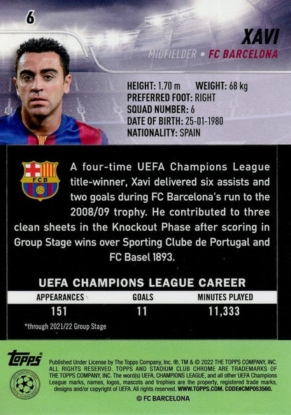 2021 Topps Stadium Club Chrome UCC Xavi #6 FC Barcelona
