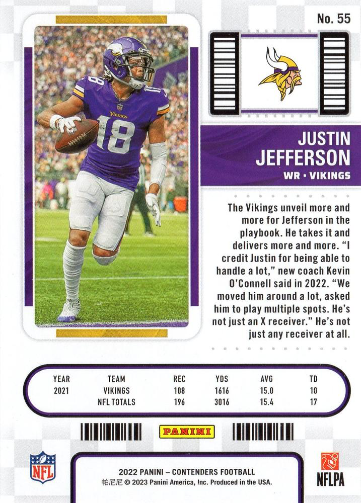 2022 Panini Contenders Justin Jefferson Minnesota Vikings #55