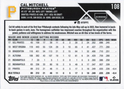 2023 Topps Chrome Cal Mitchell RC Pittsburgh Pirates #108