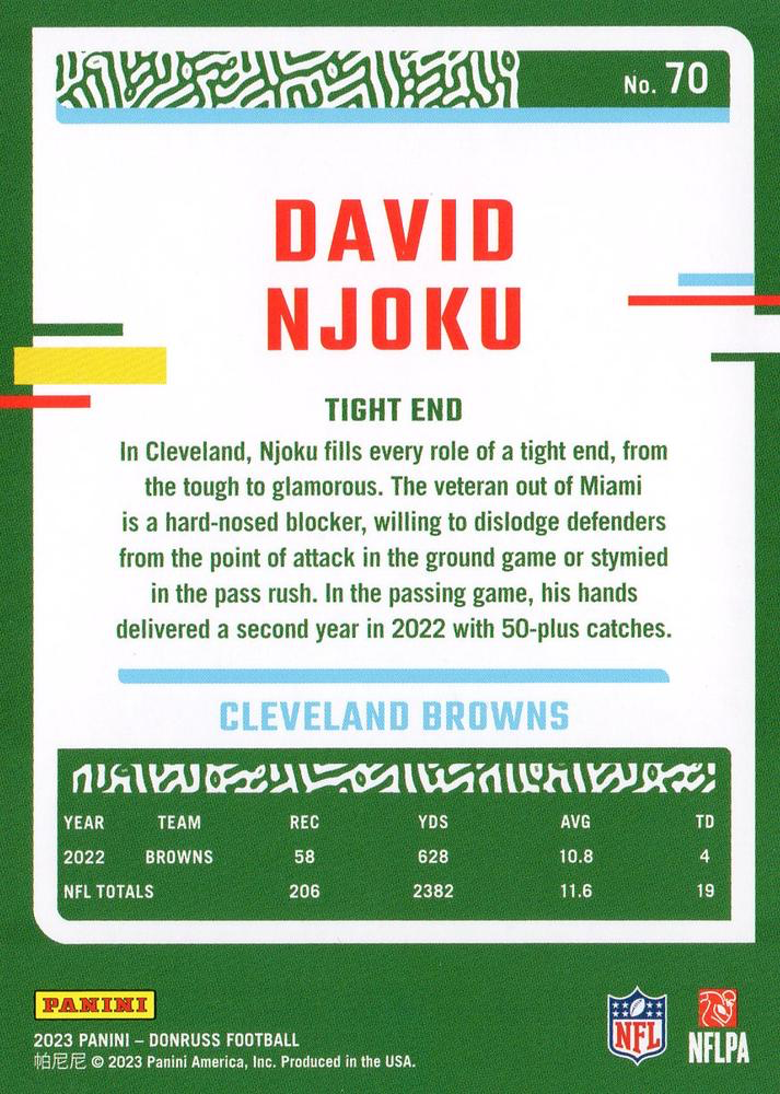 2023 Panini Donruss David Njoku #70 Cleveland Browns