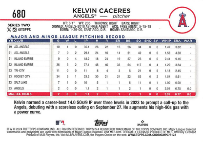 2024 Topps Series 2 Kelvin Caceres RC Los Angeles Angels #680