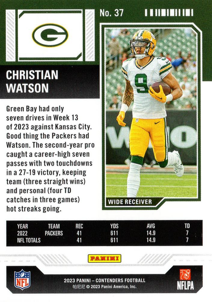 2023 Panini Contenders Christian Watson Green Bay Packers #37