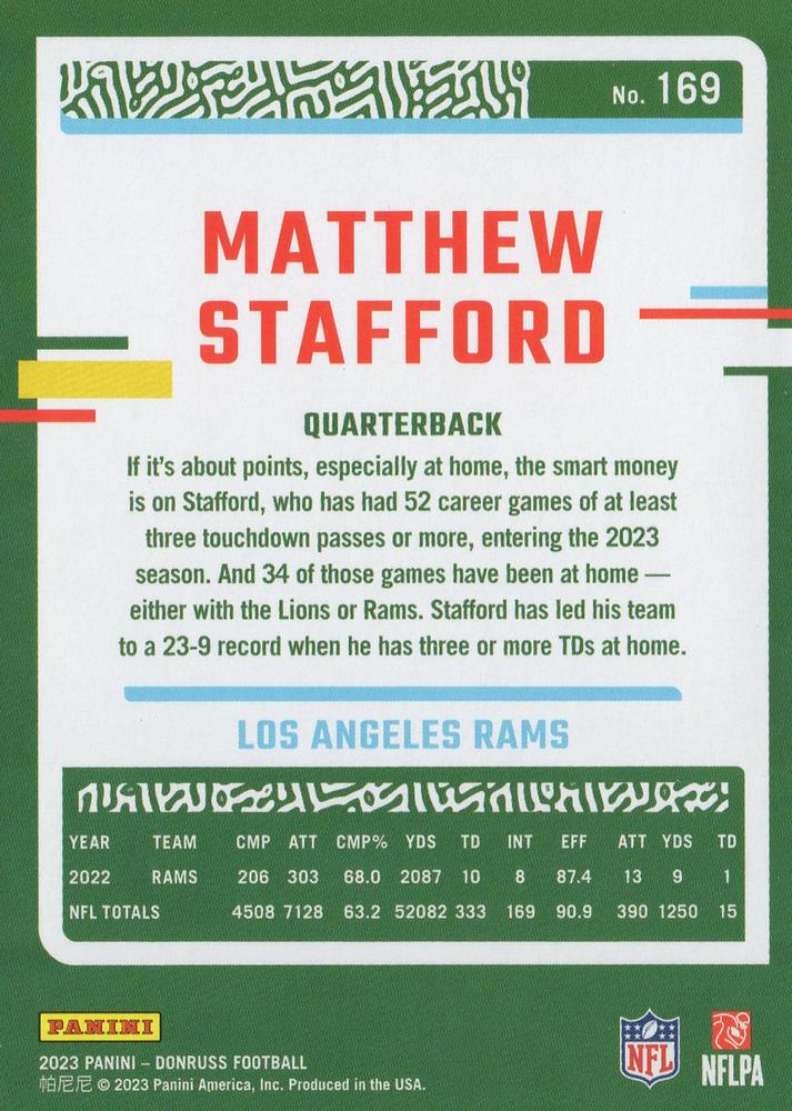 2023 Panini Donruss Matthew Stafford #169 Los Angeles Rams