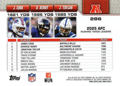 2026 Topps Flagship League Leaders Derrick Henry / Jonathan Taylor / James Cook #286