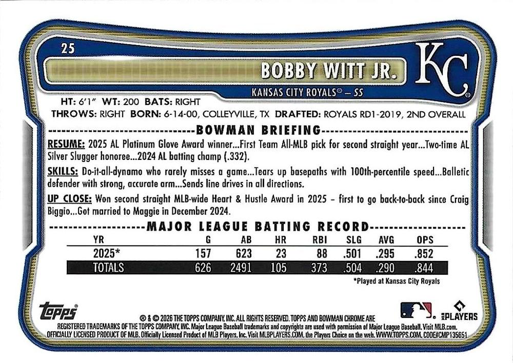 2026 Topps Bowman Chrome Mojo Bobby Witt Jr. #25 Kansas City Royals