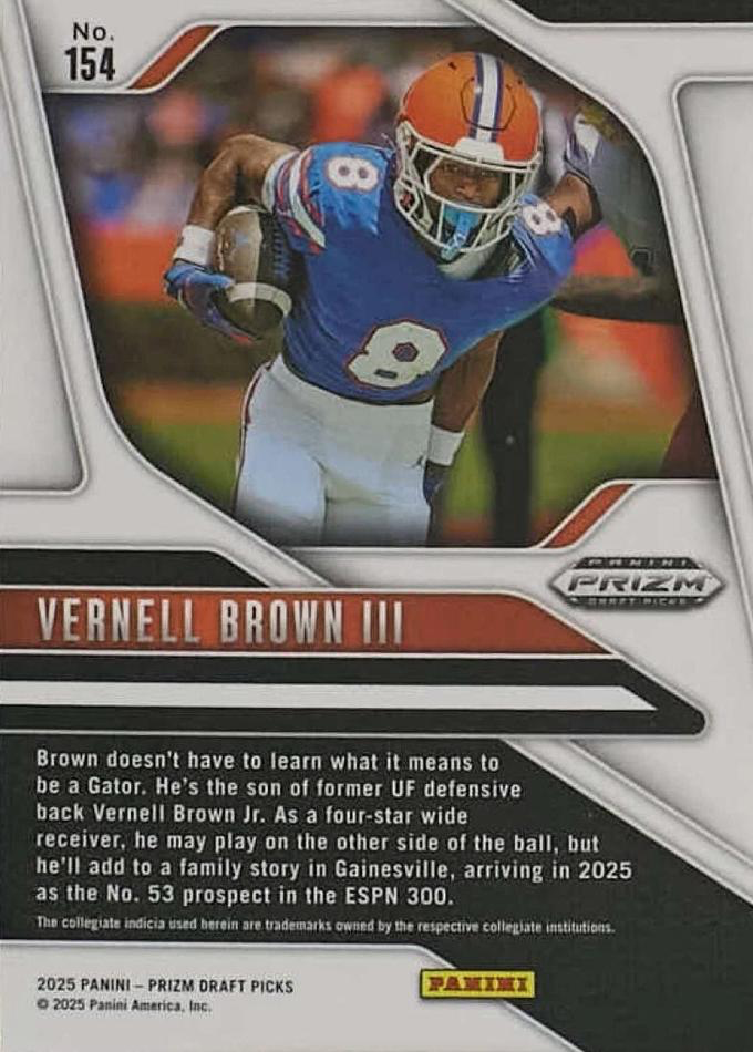 2025 Panini Prizm Draft Picks Vernell Brown III #154 Florida Gators