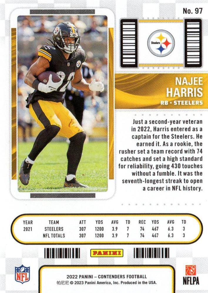 2022 Panini Contenders Najee Harris Pittsburgh Steelers #97