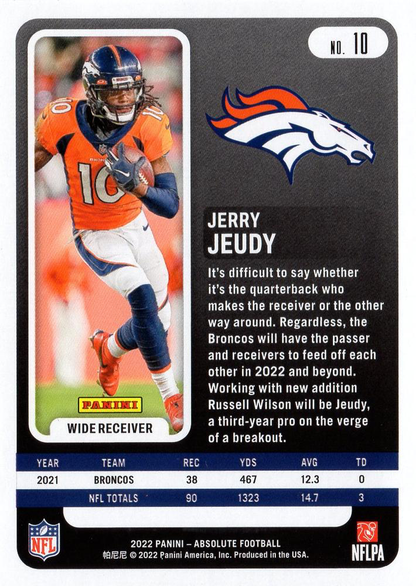 2022 Panini Absolute Jerry Jeudy #10 Denver Broncos