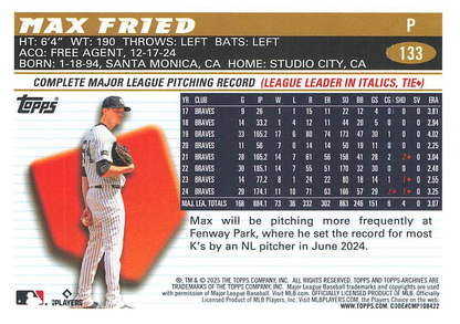 2025 Topps Archives Max Fried #133 New York Yankees