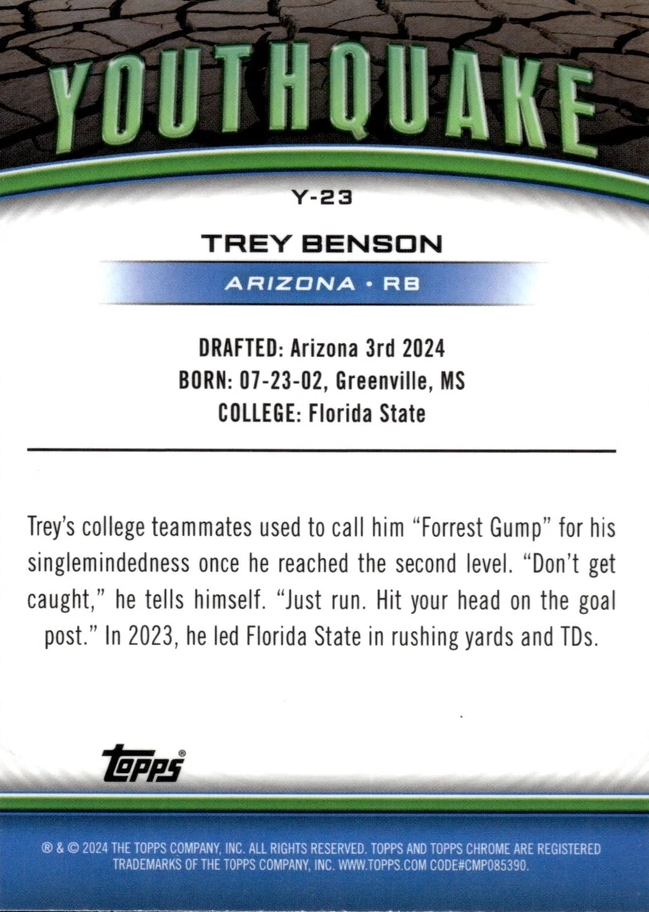 2024 Topps Chrome Youthquake X-Fractor Trey Benson #Y-23 Arizona Cardinals