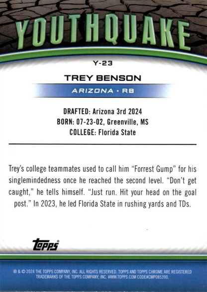2024 Topps Chrome Youthquake X-Fractor Trey Benson #Y-23 Arizona Cardinals