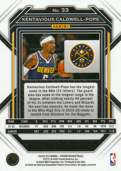 2022 Panini Prizm Kentavious Caldwell-Pope #33 Denver Nuggets