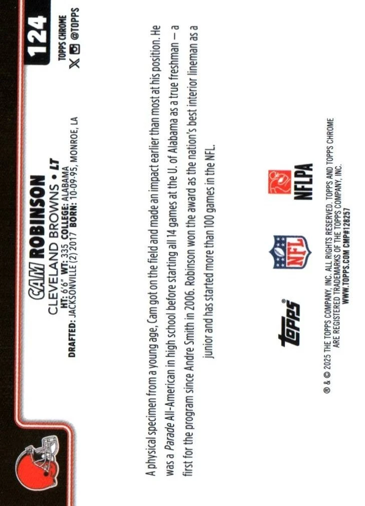 2025 Topps Chrome NFL Cam Robinson #124 Cleveland Browns