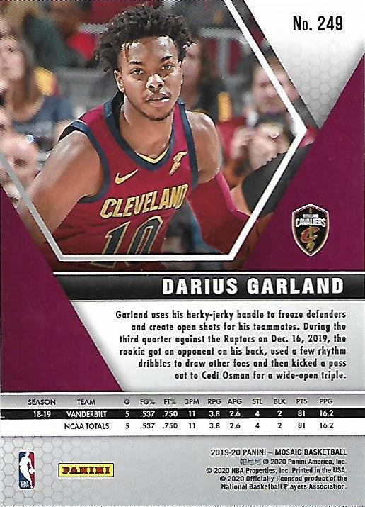 2019 Panini Mosaic Darius Garland RC #249 Cleveland Cavaliers