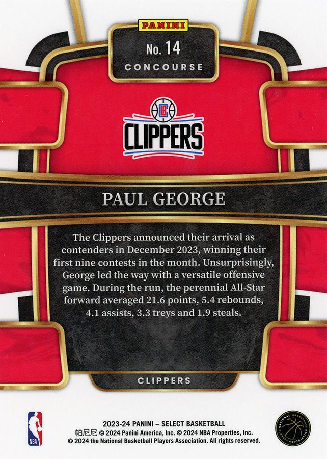 2023 Panini Select Paul George Blue #14 Los Angeles Clippers