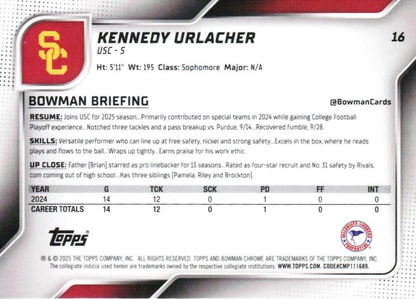 2025 Topps Bowman U Chrome Kennedy Urlacher 1st #16 USC Trojans