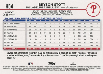 2024 Topps Holiday Silver Glitter Bryson Stott Philadelphia Phillies #H54