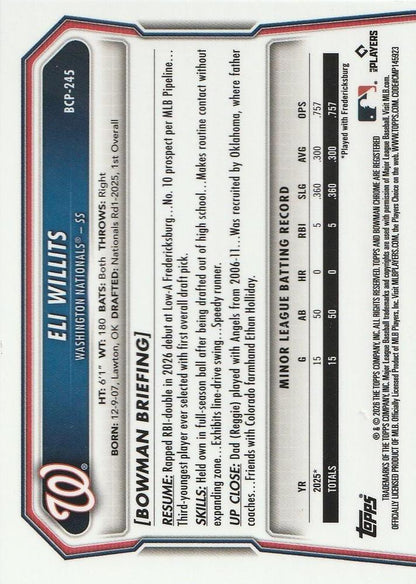 2026 Topps Bowman Chrome Eli Willits #BCP-245 Washington Nationals