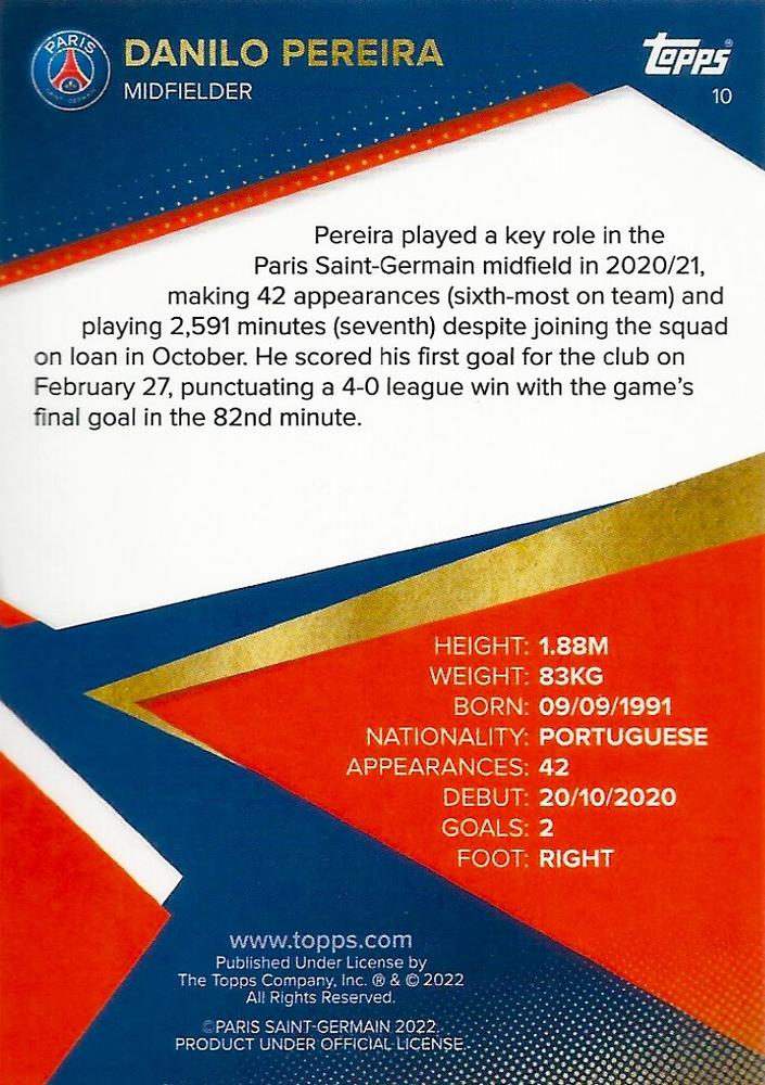 2021 Topps PSG Team Set Danilo Pereira #10 Paris Saint-Germain