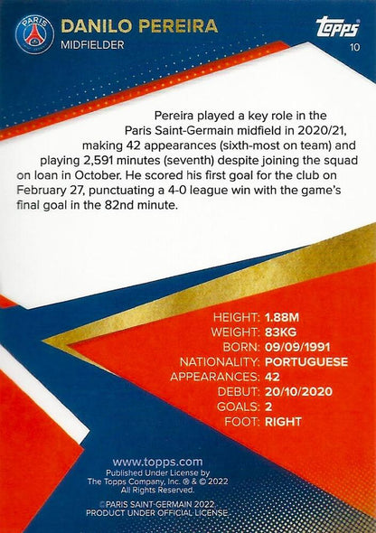 2021 Topps PSG Team Set Danilo Pereira #10 Paris Saint-Germain