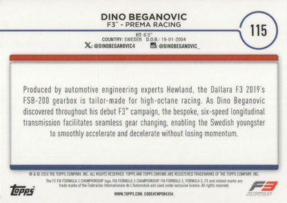 2024 Topps Chrome Formula 1 Dino Beganovic F3C #115 Prema Racing