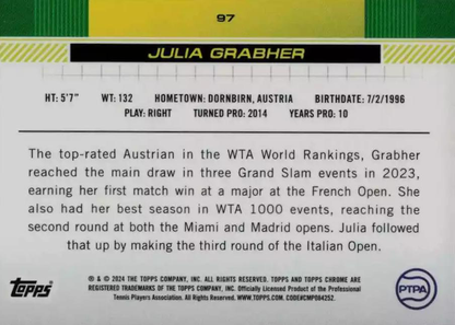 2024 Topps Chrome Tennis Julia Grabher RC #97