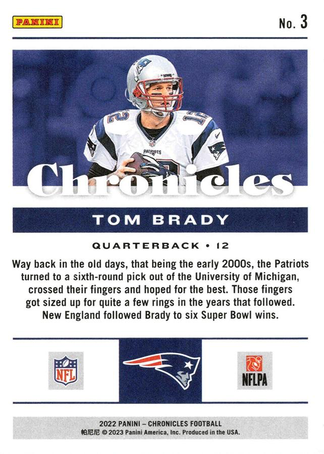 2022 Panini Chronicles Tom Brady #3 New England Patriots
