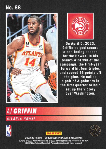 2022 Panini Chronicles Pinnacle AJ Griffin RC #88 Hawks