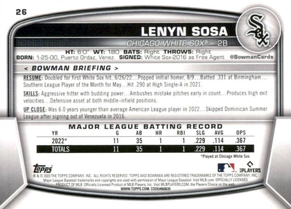 2023 Topps Bowman Lenyn Sosa RC Chicago White Sox #26