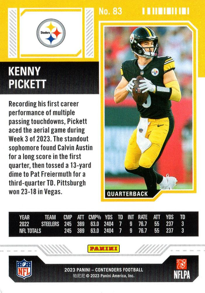 2023 Panini Contenders Kenny Pickett Pittsburgh Steelers #83