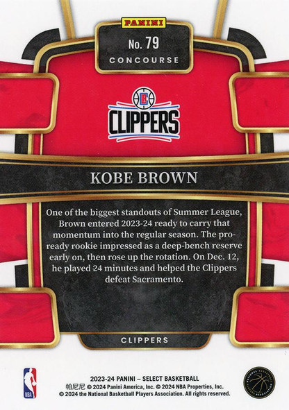 2023 Panini Select NBA Blue Kobe Brown RC #79 Los Angeles Clippers