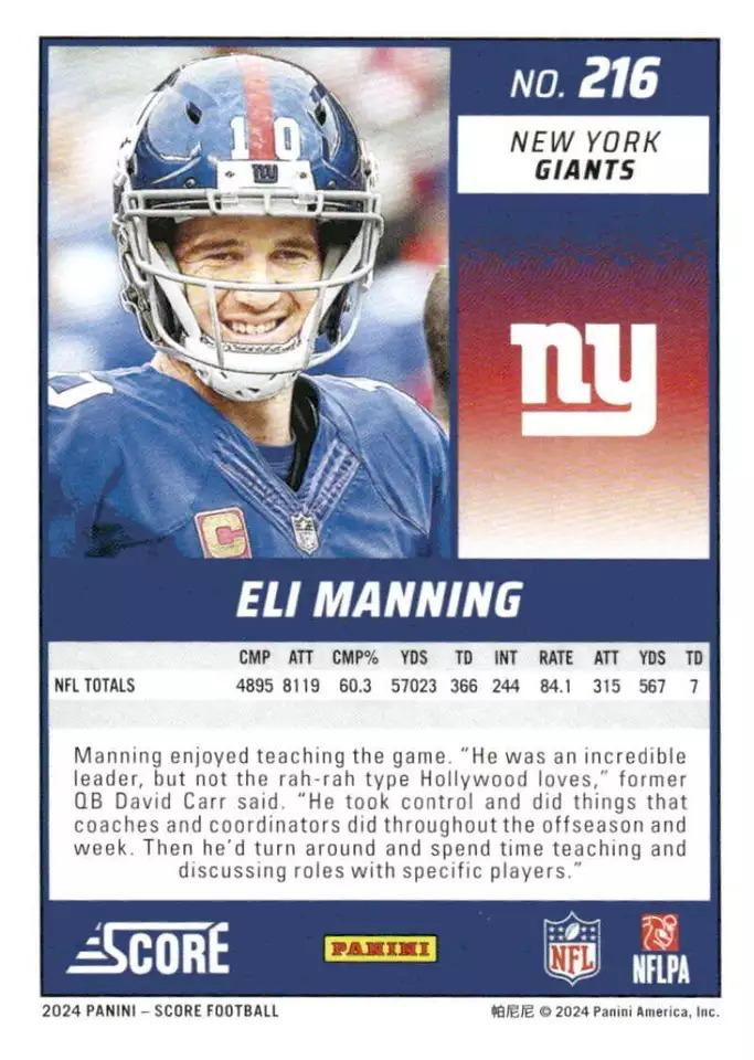 2024 Panini Score Football Eli Manning New York Giants #216