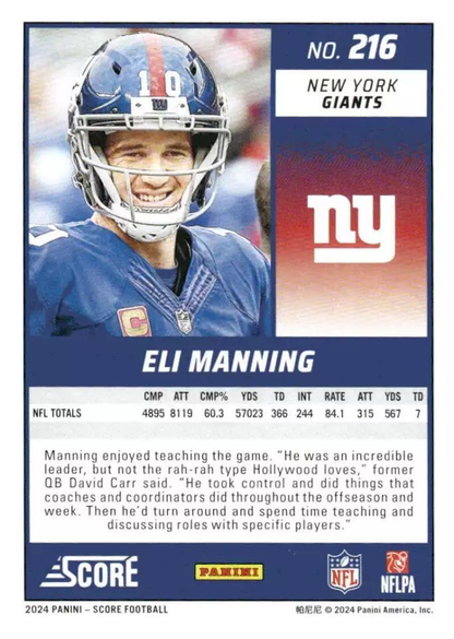 2024 Panini Score Football Eli Manning New York Giants #216