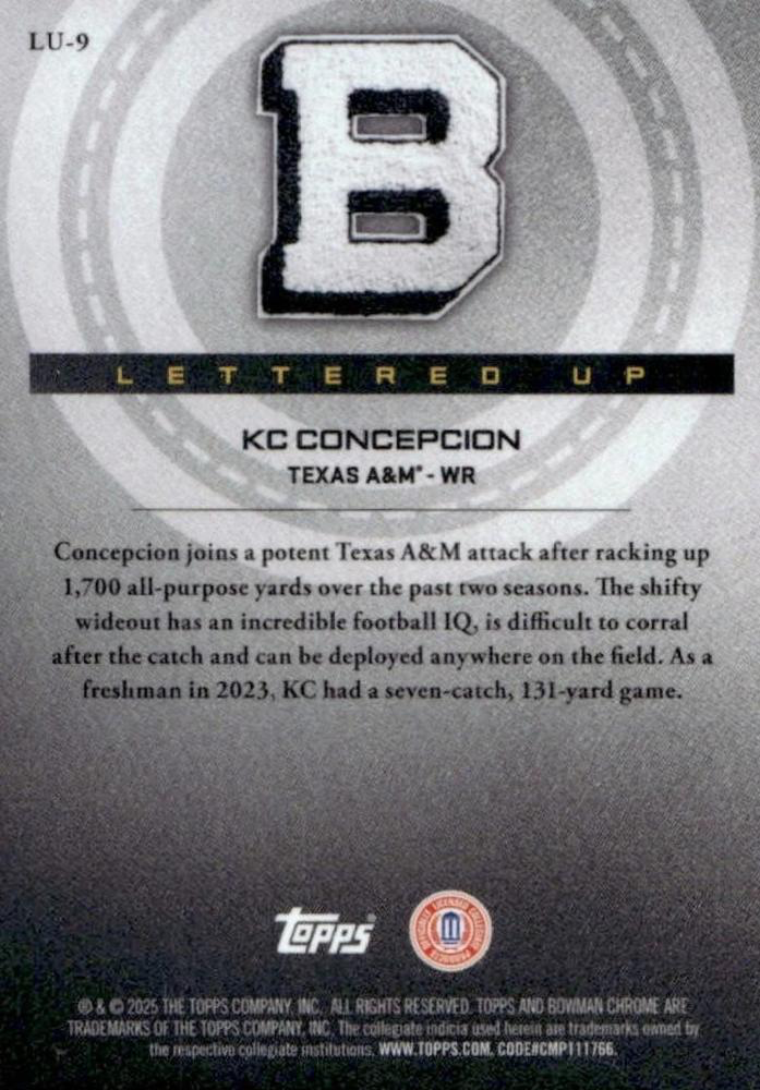 2025 Topps Bowman U Chrome Lettered Up Kevin Concepcion #LU-9 Texas A&M Aggies