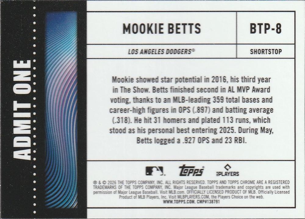 2026 Topps Chrome Big Ticket Players Mookie Betts #BTP-8 Los Angeles Dodgers