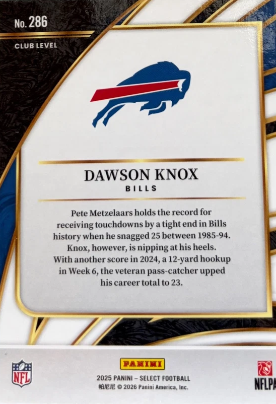 2025 Panini Select Dawson Knox #286 Buffalo Bills