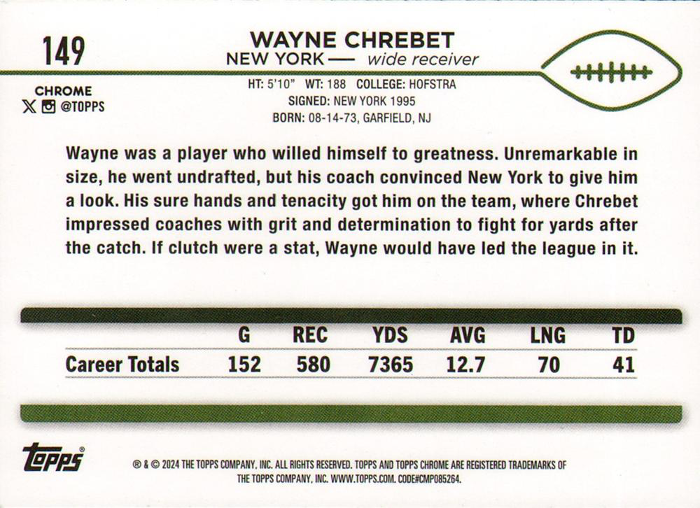 2024 Topps Chrome Football Wayne Chrebet #149 New York Jets