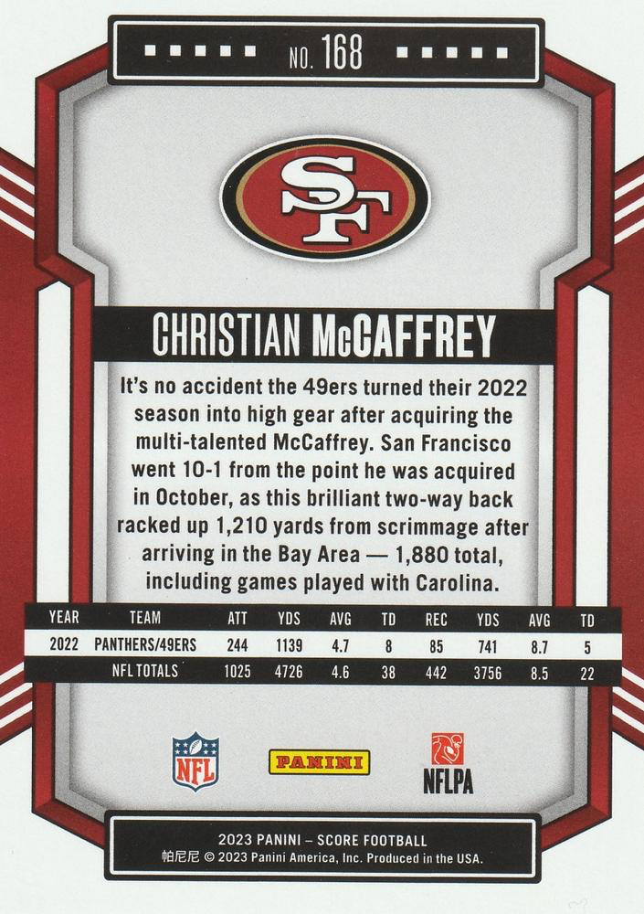 2023 Panini Score Football Christian McCaffrey San Francisco 49ers #168
