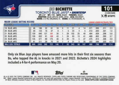 2025 Topps Chrome MLB Bo Bichette #101 Toronto Blue Jays