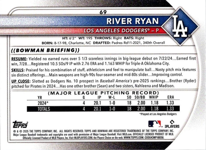 2025 Topps Bowman River Ryan RC Los Angeles Dodgers #69