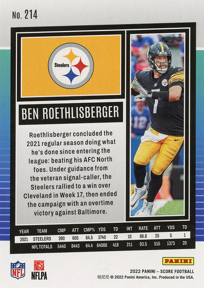 2022 Panini Score Ben Roethlisberger Pittsburgh Steelers #214