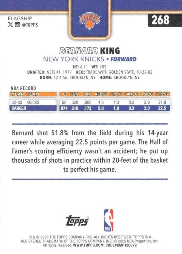 2025 Topps NBA Bernard King #268 New York Knicks