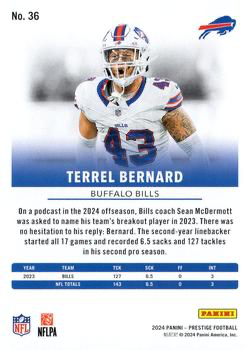 2024 Panini Prestige Terrel Bernard #36 Buffalo Bills