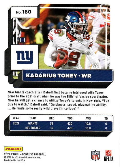 2022 Panini Donruss Kadarius Toney #160 New York Giants