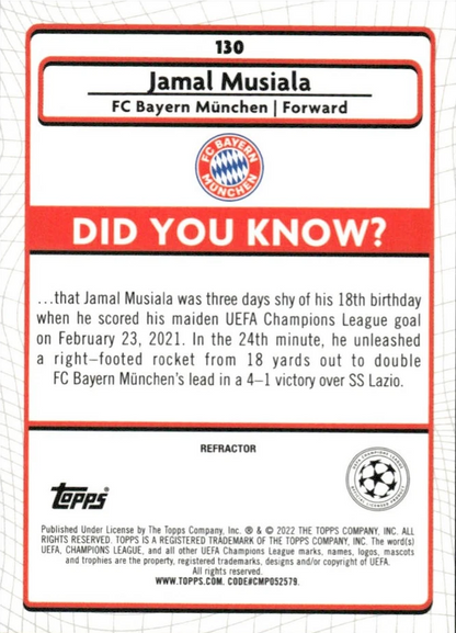 2021 Topps Merlin UEFA Club Competitions Refractor Jamal Musiala #130 FC Bayern Munchen