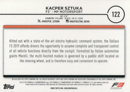 2024 Topps Chrome Formula 1 Kacper Sztuka F3C #122 MP Motorsport