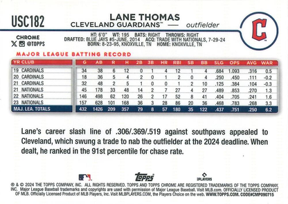2024 Topps Chrome Update X-Fractor Parallel Lane Thomas Cleveland Guardians #USC182